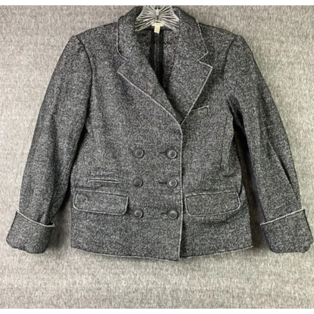 J Crew Thandie Double Breasted Blazer Size 4 Jacket Wool blend Back/Grey Marled